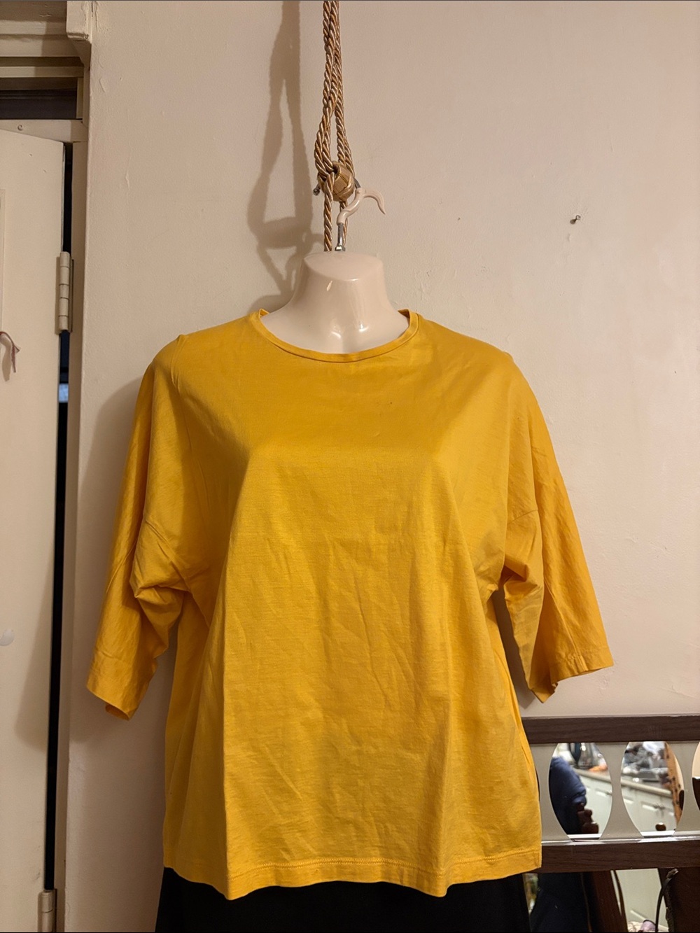 COS Mustard Yellow Boxy Short-Sleeve Crewneck Tee. Cotton